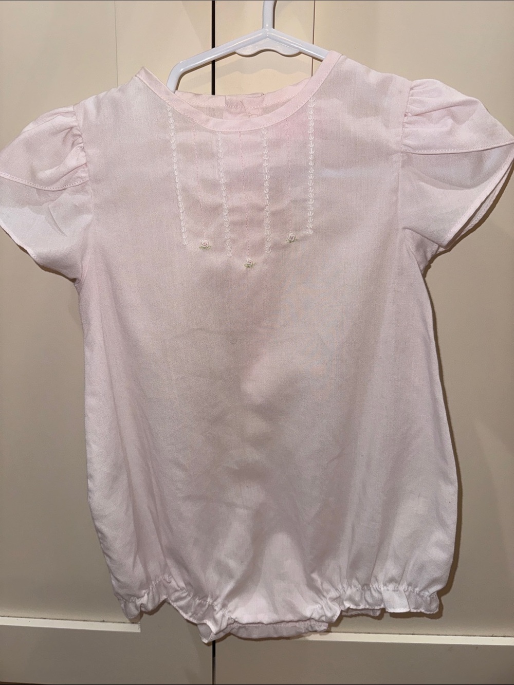 Petit Ami Pale Pink Puff-Sleeve Blouse with Subtle Front Embroidery
